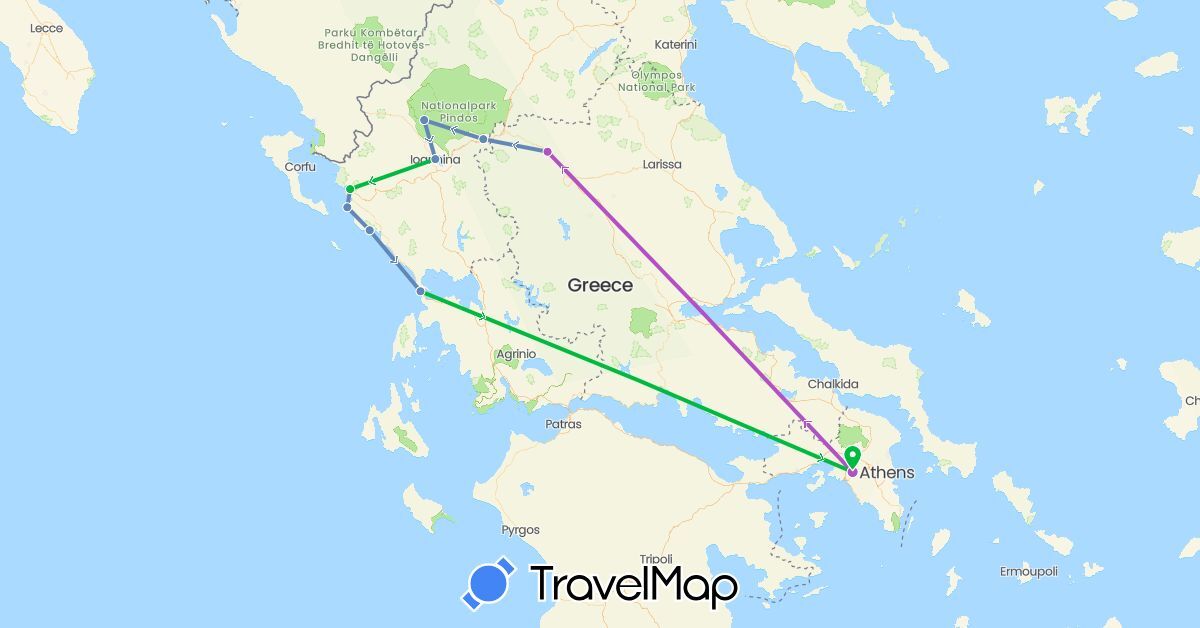 TravelMap itinerary: driving, bus, cycling, train in Greece (Europe)